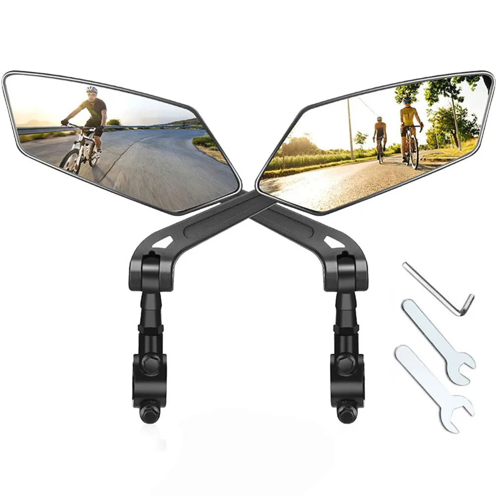 Handlebar-mounted HD bicycle rearview mirrors, 2-pack. Essential cycling accessory for enhanced road safety.