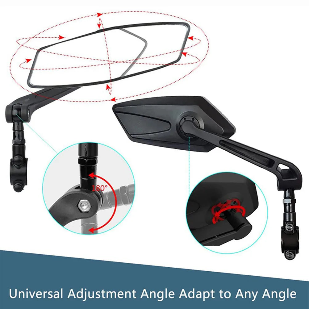 Foldable HD bicycle mirrors, 2-pack, for cycling safety. Universal fit handlebar rearview mirrors are essential.