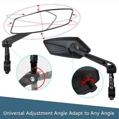 Foldable HD bicycle mirrors, 2-pack, for cycling safety. Universal fit handlebar rearview mirrors are essential.
