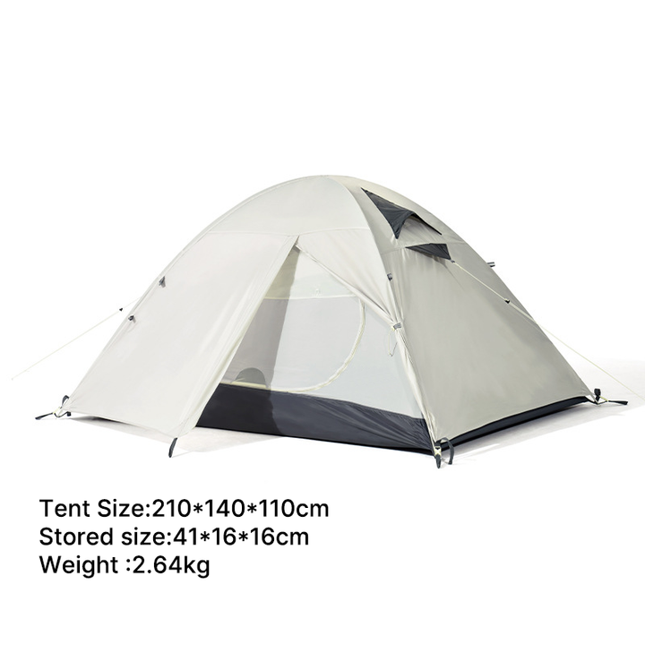 Lightweight 2-person camping tent, freestanding design for easy pitching in any terrain.