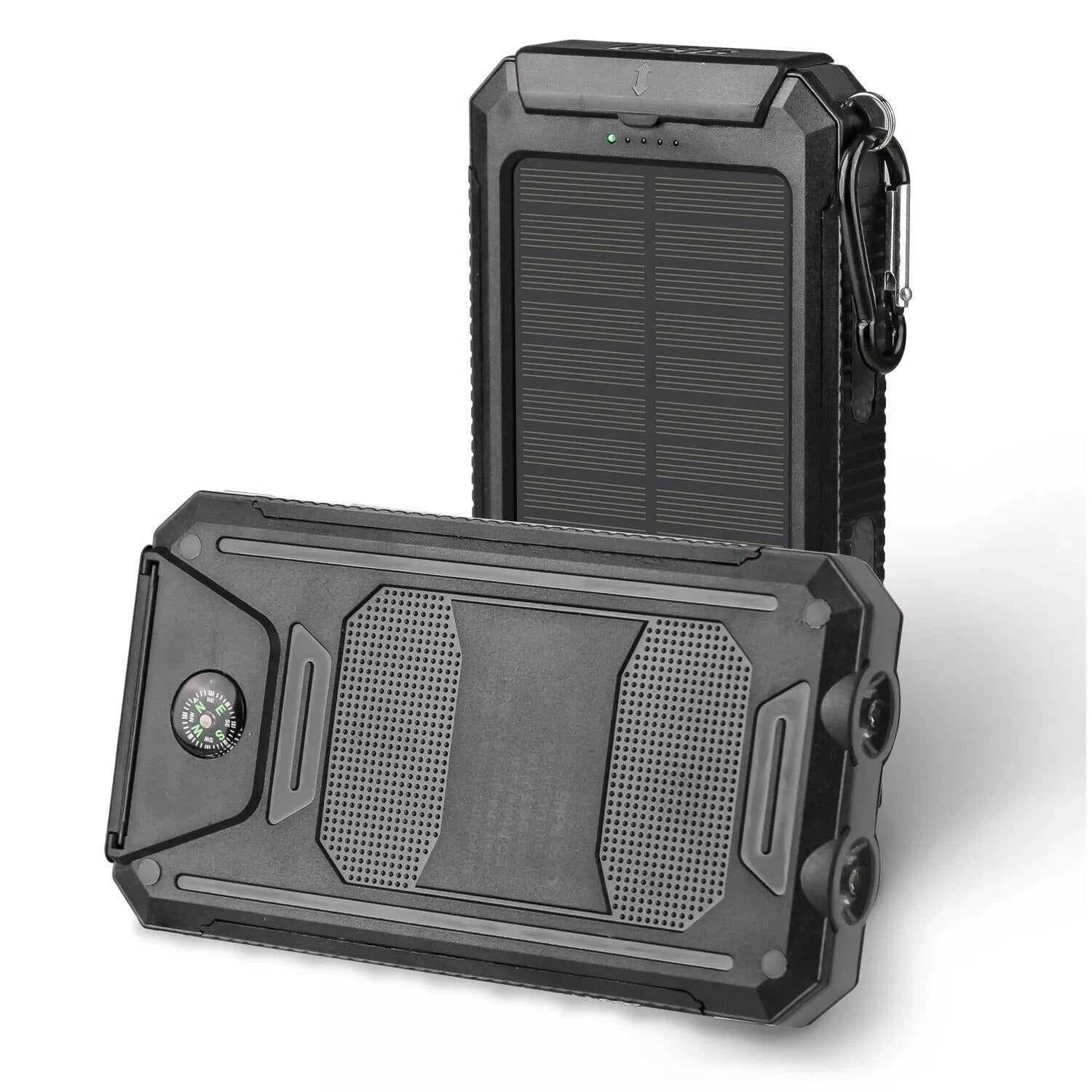 Compact 20000mAh solar power bank with strong dual flashlights, a must-have for adventurers
