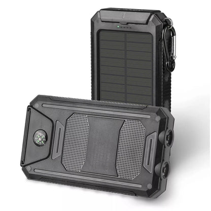 Compact 20000mAh solar power bank with strong dual flashlights, a must-have for adventurers