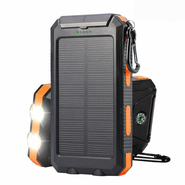 USB solar power bank 20000mAh with dual bright flashlights, reliable for all outdoor adventures
