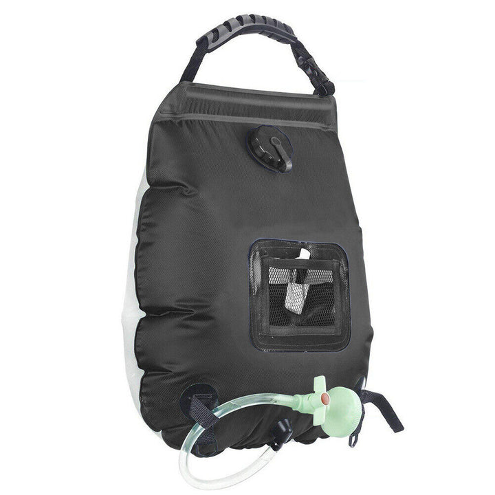 Durable 20L solar heated camping shower, perfect for backcountry hygiene