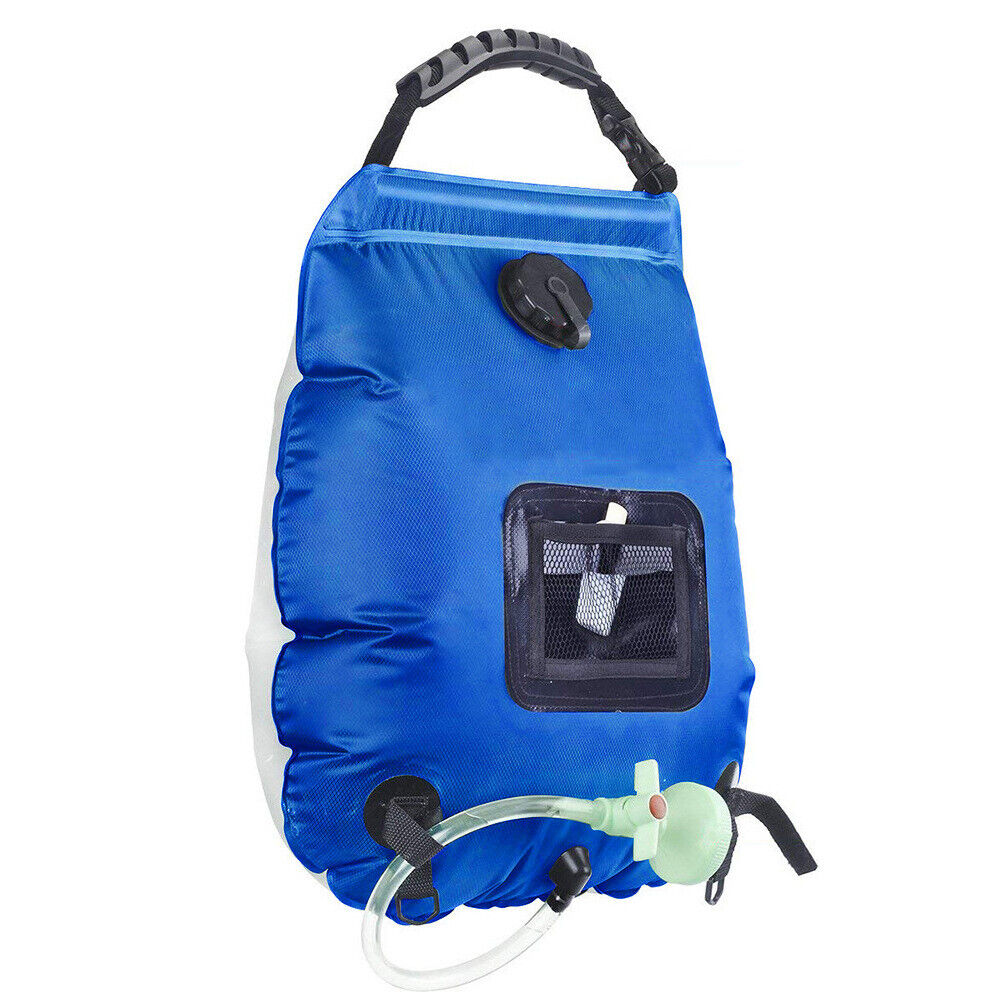 Portable outdoor gear: 20 liter solar shower bag with flexible hose and nozzle