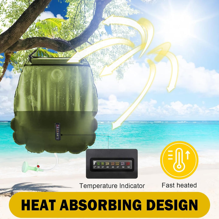 Outdoor camping solar shower bag, 20L capacity, for heated water on hikes
