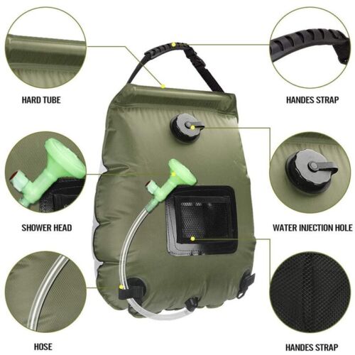 Travel shower: 20L black solar water heating bag for remote camping trips
