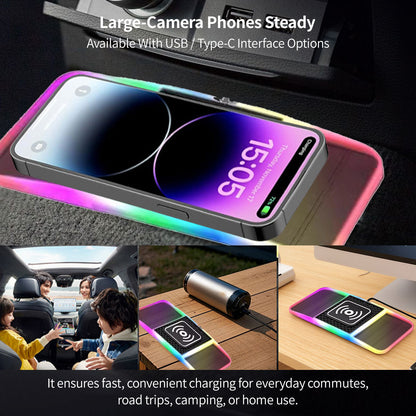 Fast charging 20W wireless car charger with dual slots & customizable ambient light for travel accessory