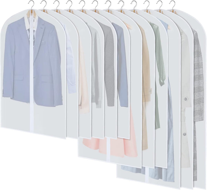 24-pack PEVA garment bags for closet storage, ideal for suit, dress & clothing protection.