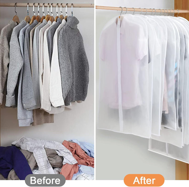 Durable PEVA garment bags, 24-pack, for dust-proof closet organization & breathable clothing storage.