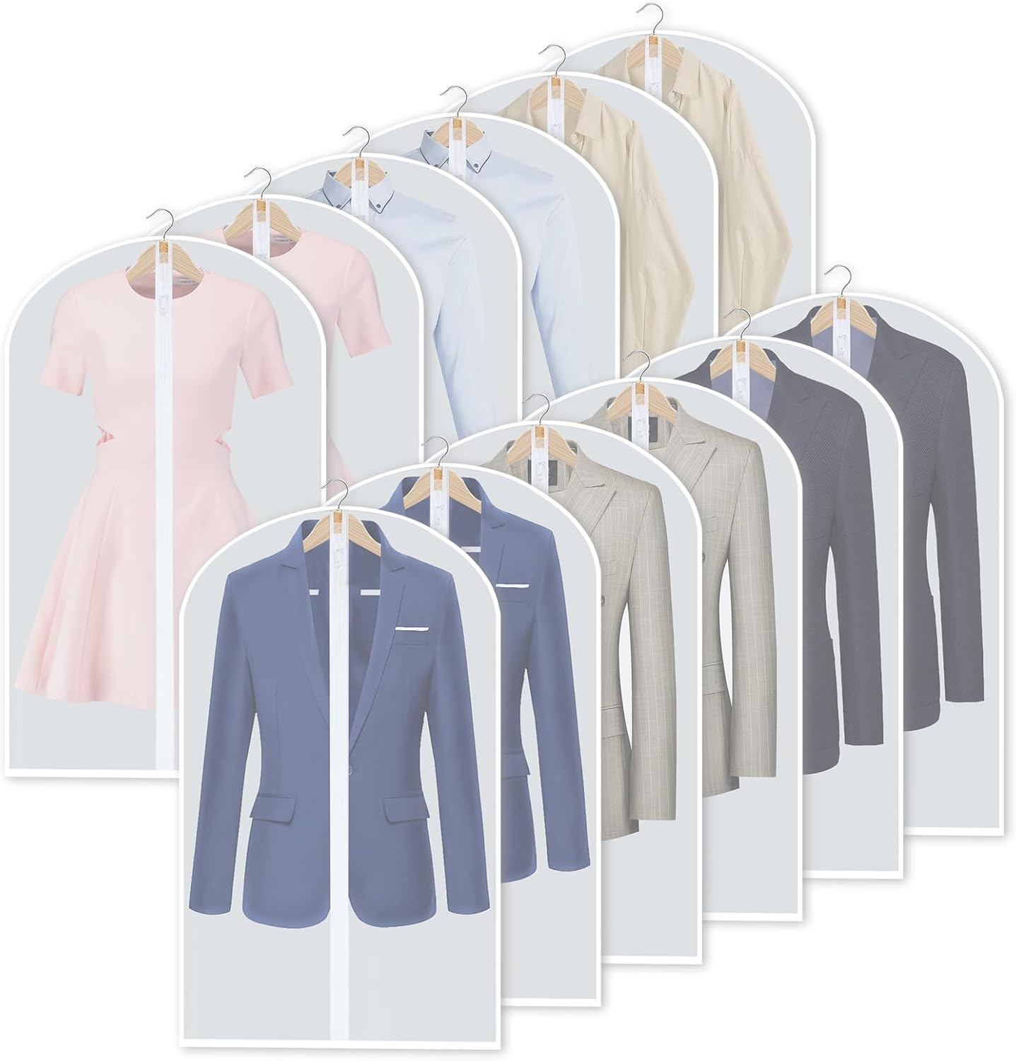 24 PEVA garment bags for closet organization, protecting suits, dresses & other clothing from dust.