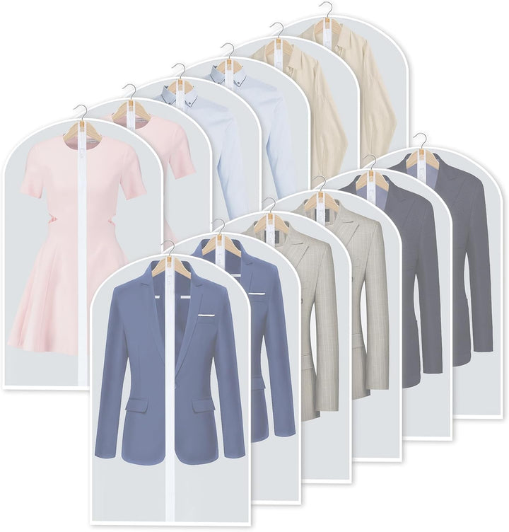24 PEVA garment bags for closet organization, protecting suits, dresses & other clothing from dust.