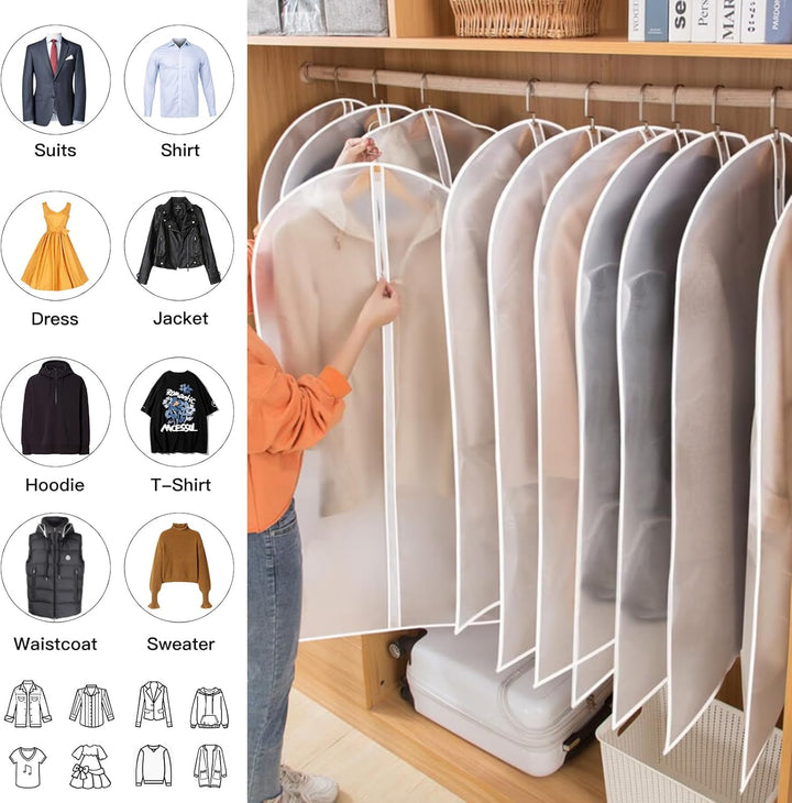 Essential 24-pack PEVA garment covers for keeping seasonal clothes clean & organized in your closet.