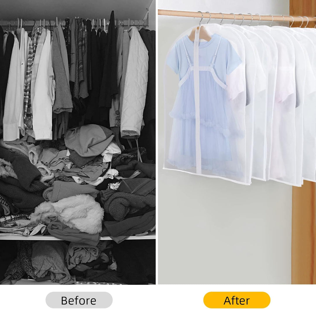 Breathable PEVA garment covers, 24-pack, for dust-proof closet organization & clothing storage.