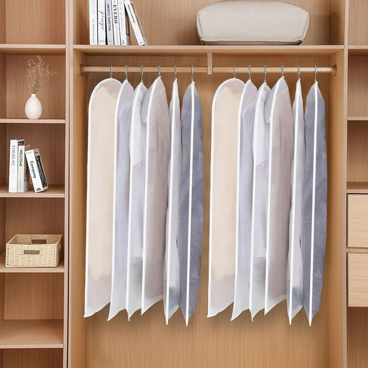 Long-lasting 24-pack PEVA garment covers, ideal for long-term clothing storage & closet care.