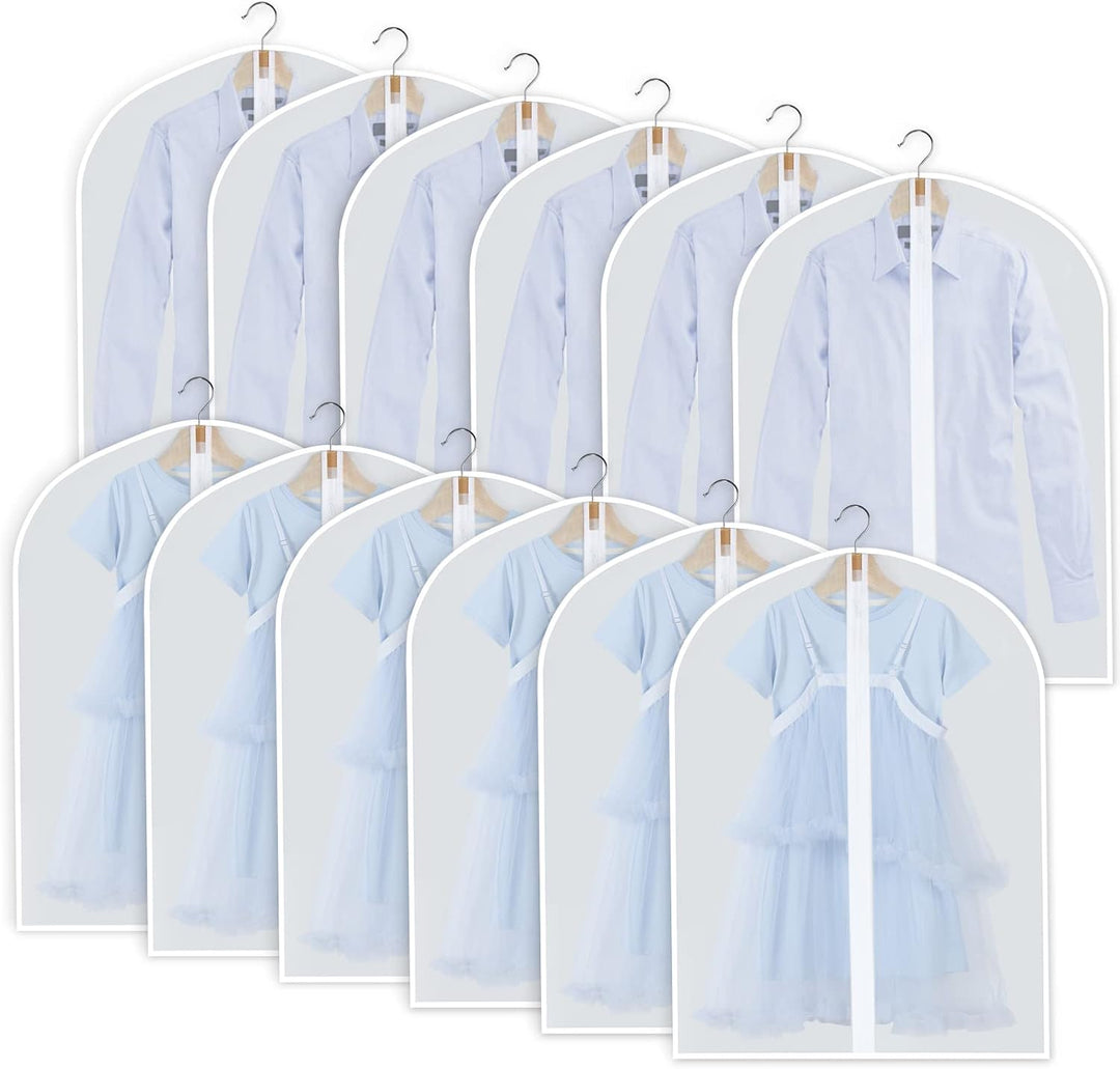 Multi-purpose 24-pack PEVA garment bags, perfect for protecting suits, dresses, and coats in closets.