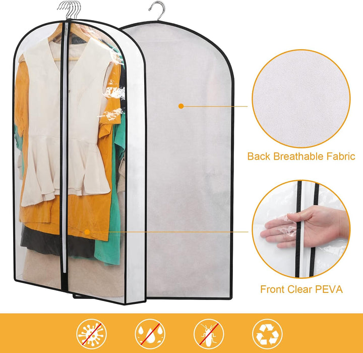 Clear PEVA suit bags, 24-pack, for menswear protection & neat closet storage of business attire.