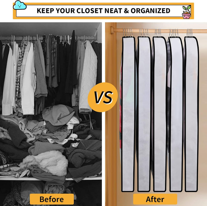 Unisex PEVA garment covers, 24-pack, for long-term clothing storage & closet organization.