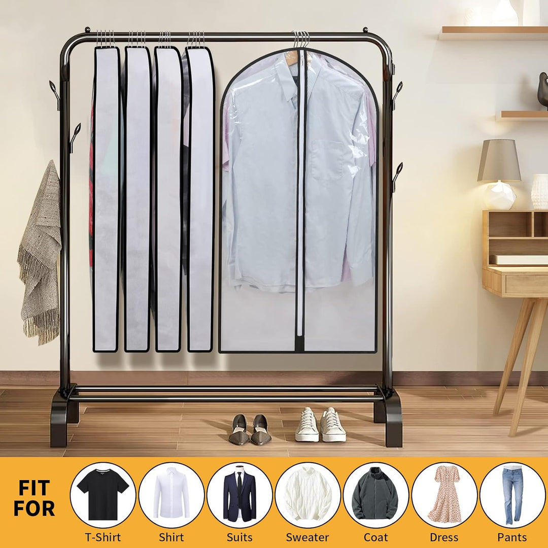 Transparent PEVA garment bags, 24-pack, with zipper for dust-free closet storage & clothing care.