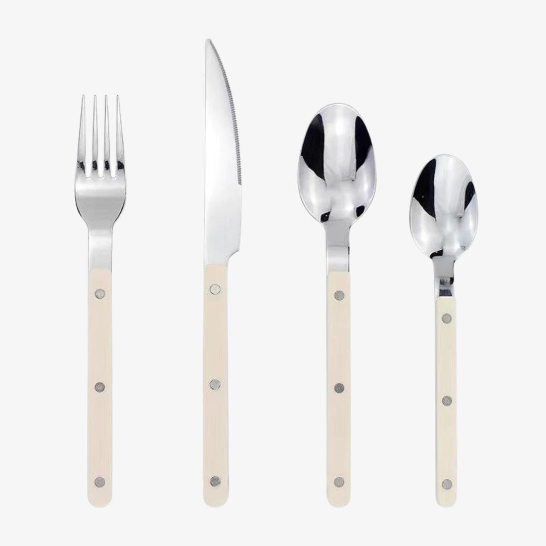 Versatile 24-piece stainless steel flatware set, featuring a timeless engraved design for daily use.