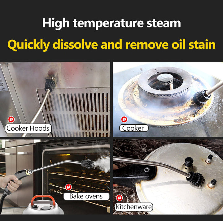 Versatile 2800W high-pressure steam cleaner for complete home sanitization & professional car detailing.