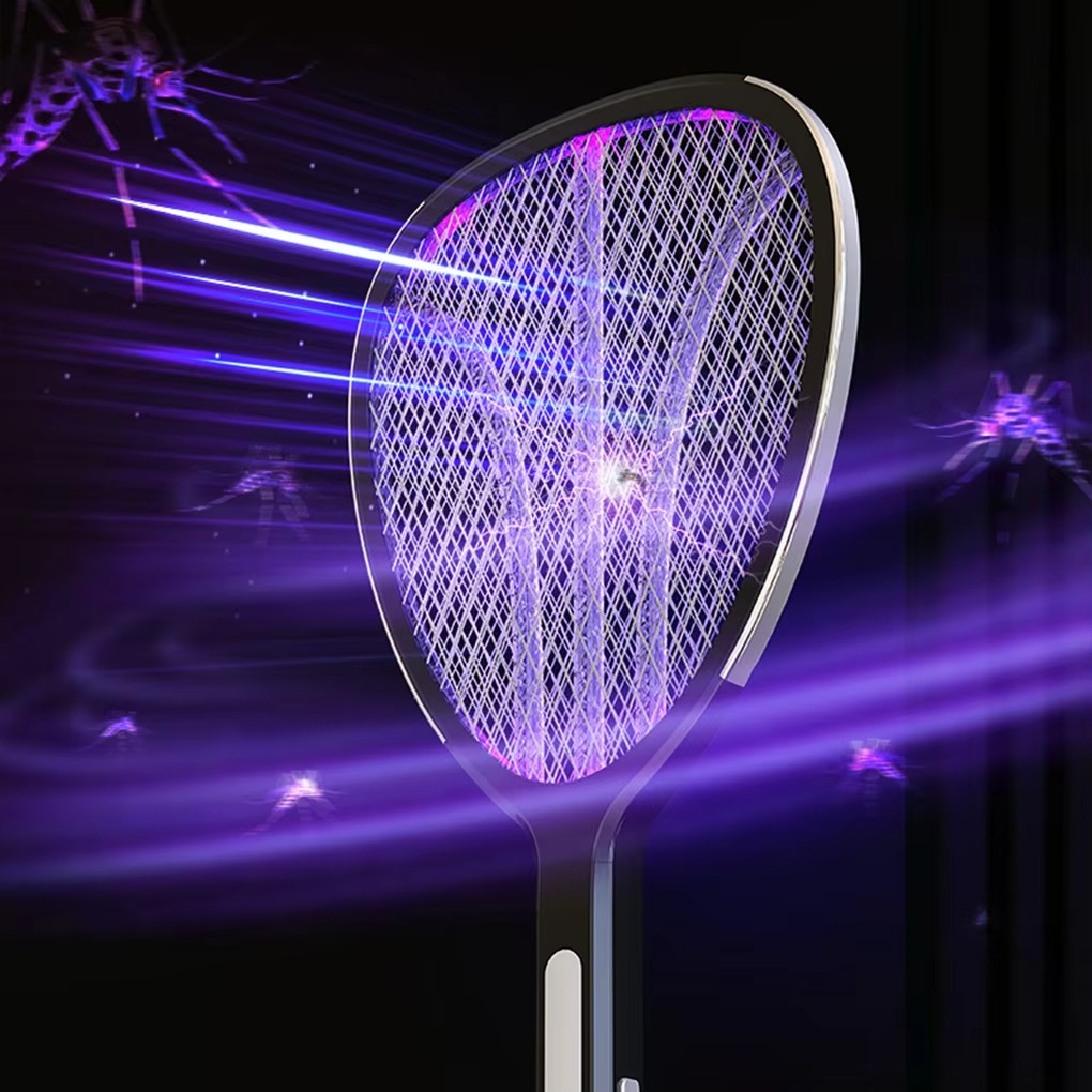Rechargeable electric fly swatter & bug zapper with USB-C. Portable pest control for home, outdoor living.