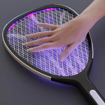 Electric mosquito killer and fly swatter, 3-in-1 design. USB-C rechargeable pest control for all flying insects.