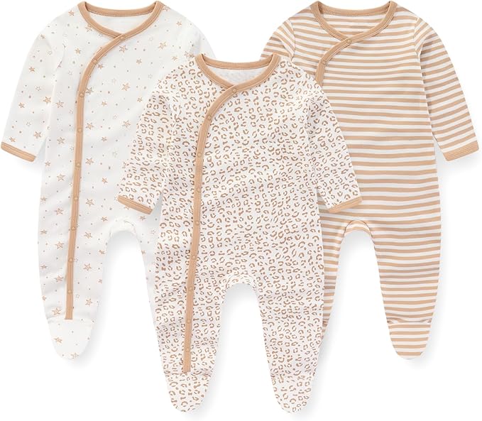 3-pack long sleeve cotton baby rompers for infants 3-12 months. Soft, comfortable newborn outfits, perfect baby gift.