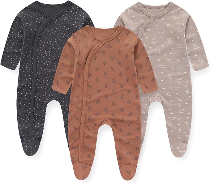 Versatile 3-pack long sleeve cotton baby rompers for 3-12 month infants. Practical, soft toddler wear & newborn outfits.