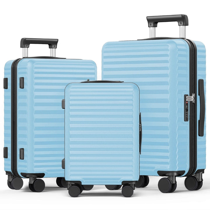 3-piece unisex hardside luggage set with spinner wheels. Durable, lightweight travel suitcases for family vacations.