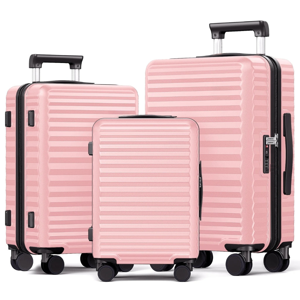 Unisex hardside luggage set, Monaco Skyline design. Expandable spinner suitcases for easy, stylish travel.