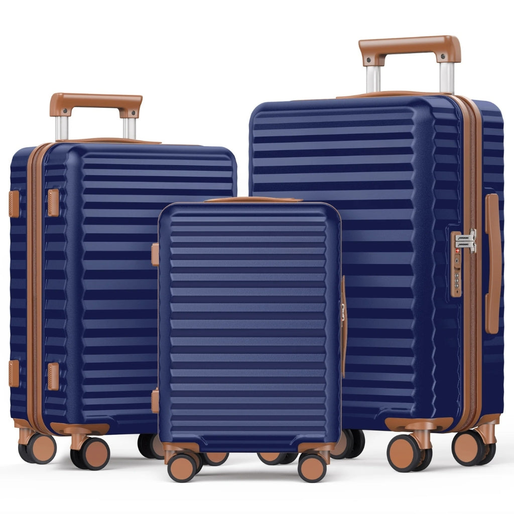 Durable 3-piece hardside luggage set, includes carry-on & checked bags. Lightweight spinner suitcases for travel.
