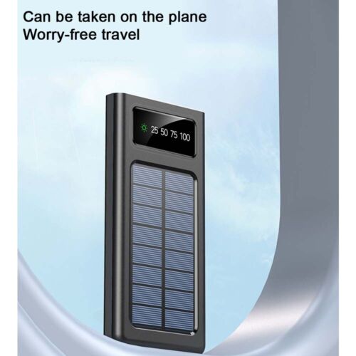 Solar charging 30000mAh power bank, built-in Type-C, Micro USB, Lightning cables, camping