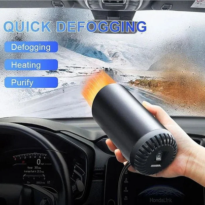 Compact car defroster and vehicle warmer. 12V auto heater fan for quick defrosting & cooling in any car.