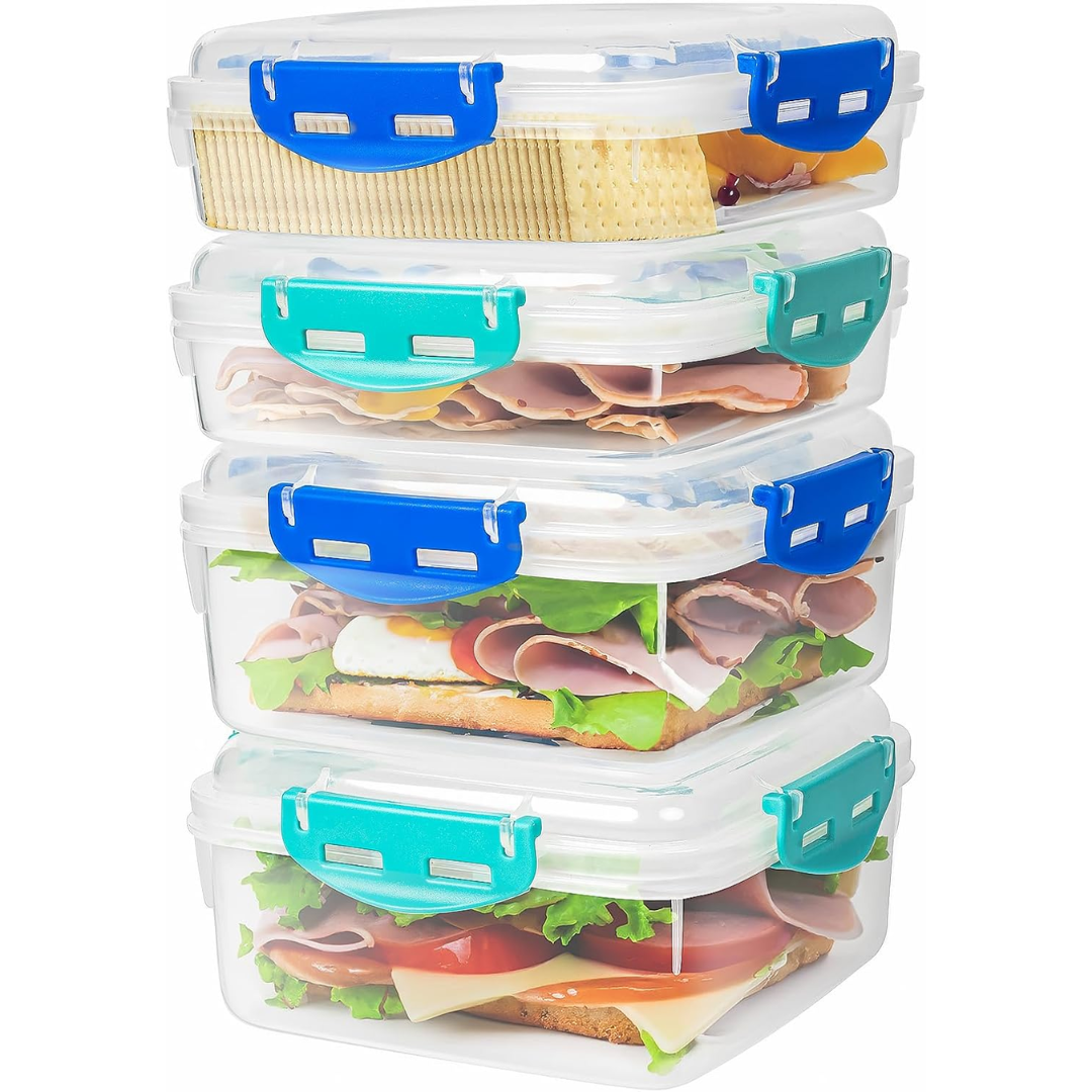 4-Pack airtight food storage containers for fresh meal prep. Leakproof & stackable, ideal for kitchen organization.