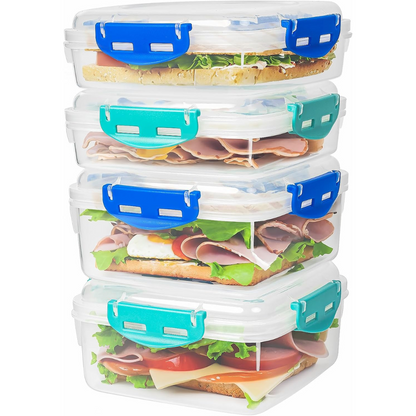 Convenient 4-pack airtight food containers. Leakproof & stackable for easy meal prep, microwave & freezer safe.