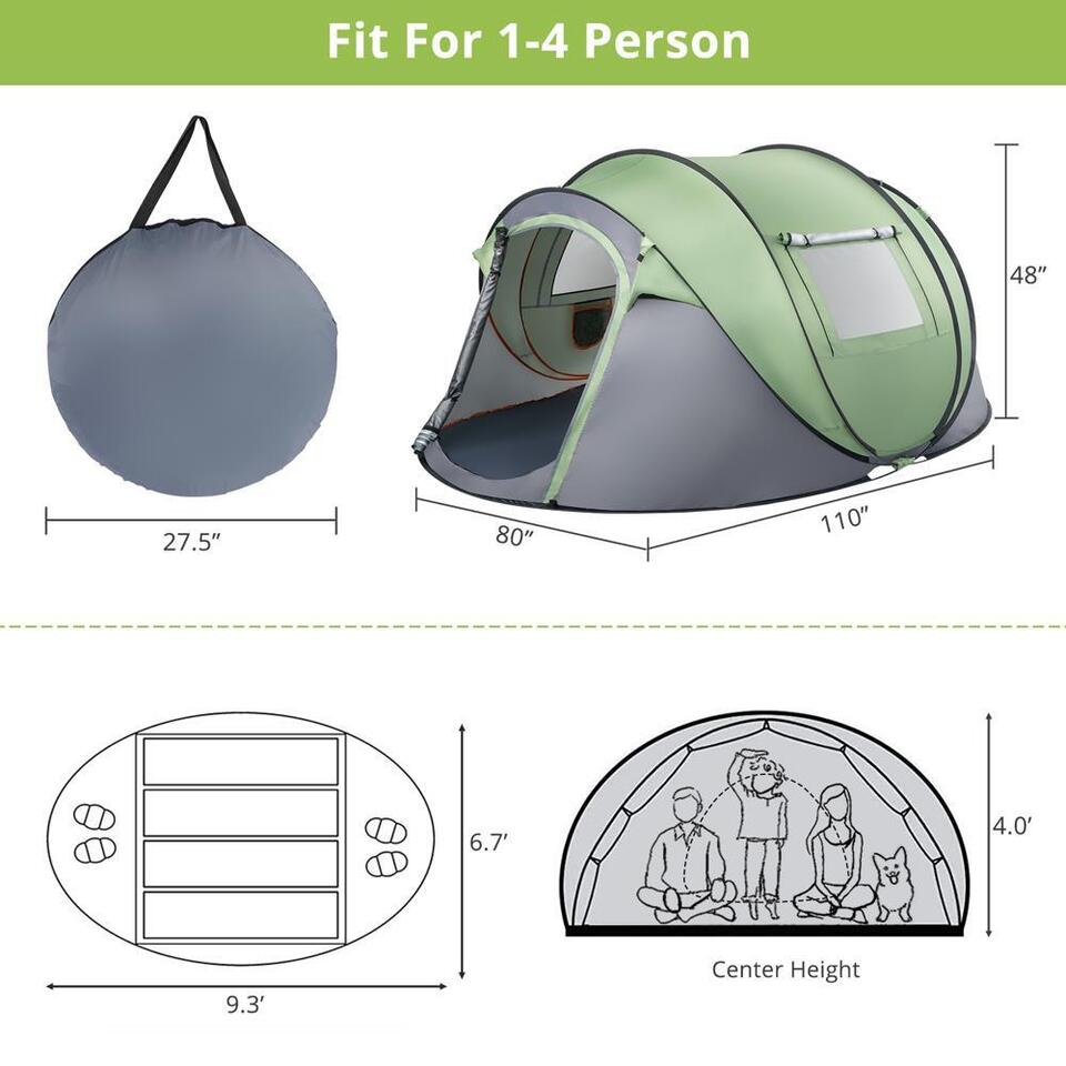 Inside view of a roomy 4 person pop-up tent, showcasing its space for family camping trips