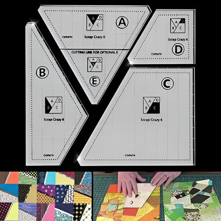 4-piece creative quilting cutting templates for precision fabric crafts & DIY patchwork. Acrylic rulers with non-slip grip.