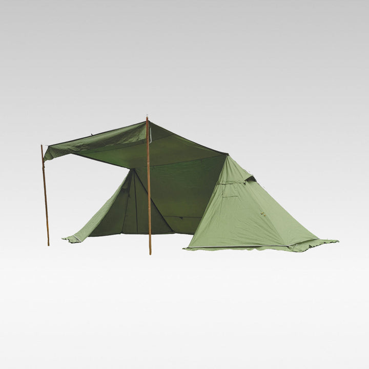 4-Season windproof tent with stove jack for cold weather camping, external view.