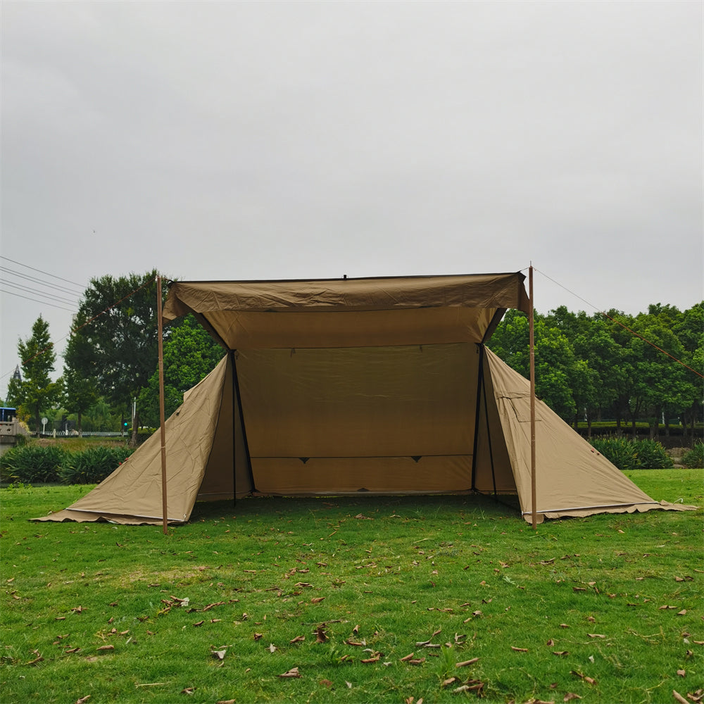 Lightweight backpacking tent, 4-season, with integrated stove jack, packed for transport.