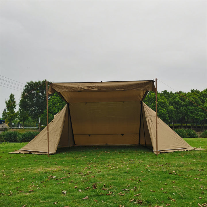 Lightweight backpacking tent, 4-season, with integrated stove jack, packed for transport.