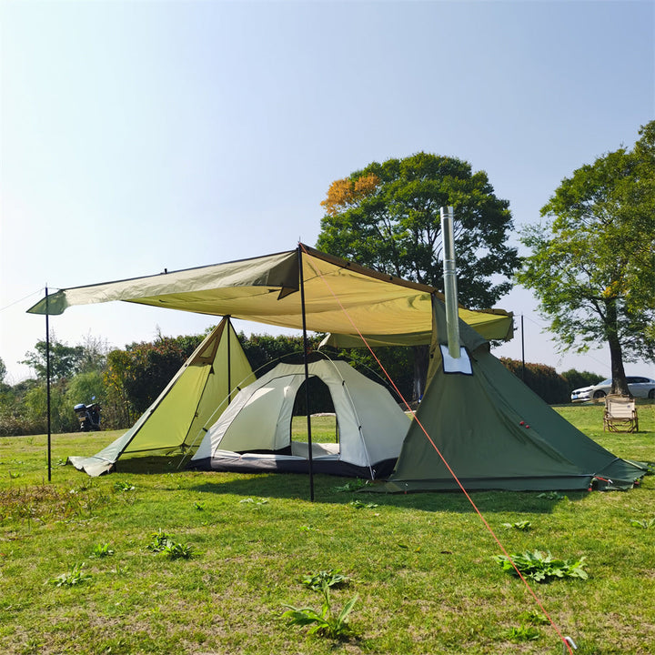 Interior of the 4-Season tent with stove jack, ready for a camping stove.