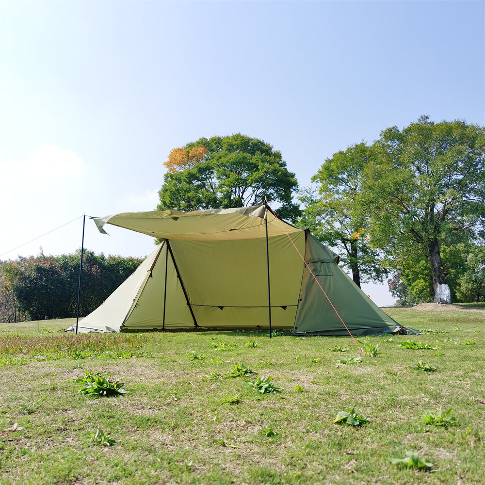 Detailed view of the robust fabric and seams of the 4-Season camping shelter.