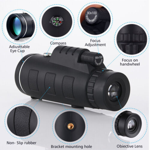 Monocular telescope kit including phone holder & tripod, perfect for hunting and hiking