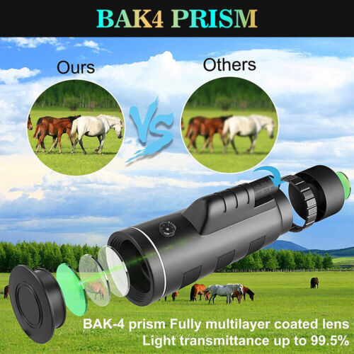 Compact 40x60 HD spotting scope with smartphone adapter & stable tripod for photography