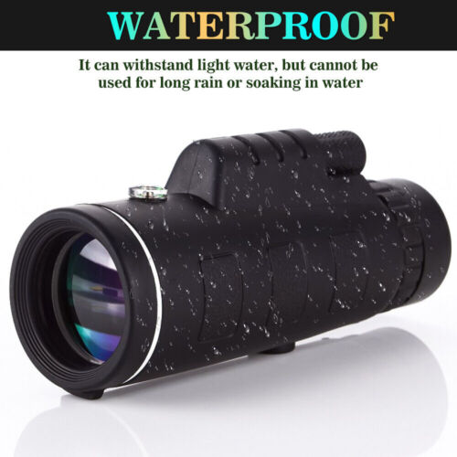 Portable monocular telescope next to a phone holder & mini tripod on a wooden surface