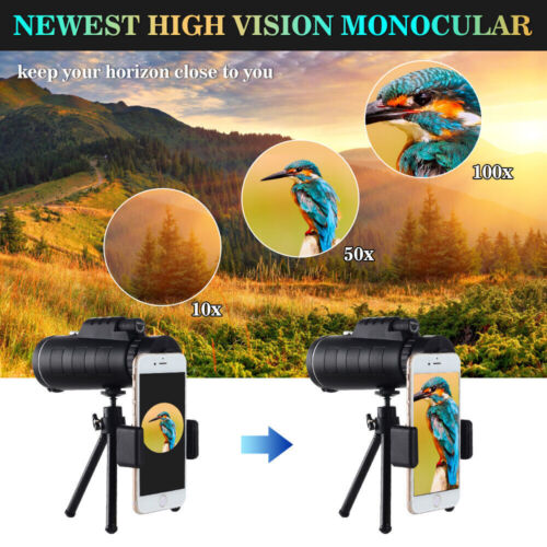 Monocular telescope with phone attached using the holder, ready for outdoor photography