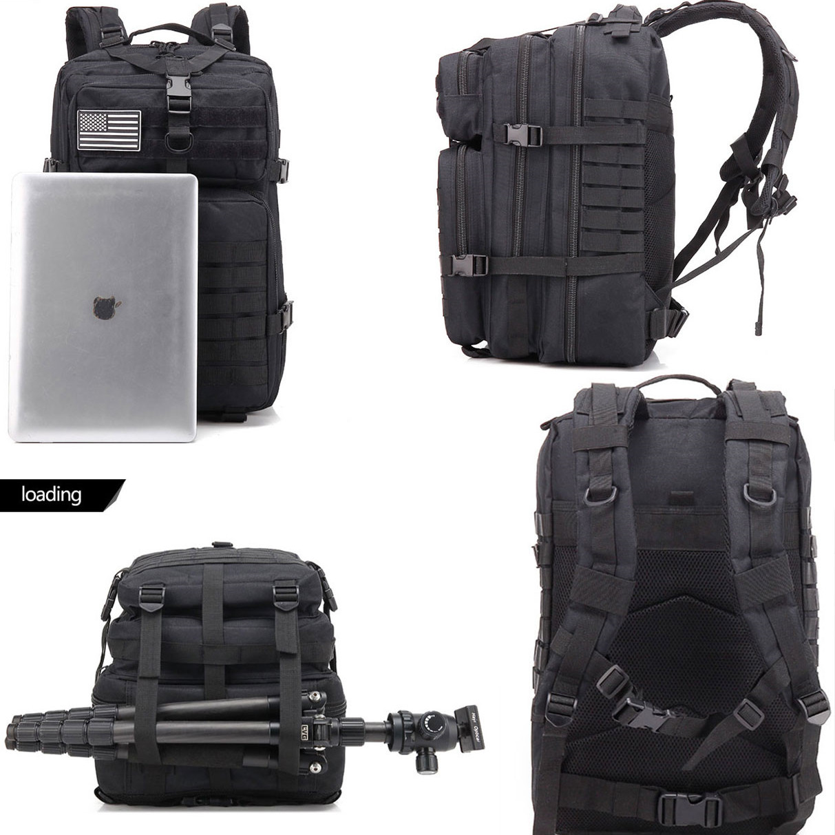 Unisex 45L tactical backpack, water-resistant, ideal for camping, hiking, and outdoor adventure travel.