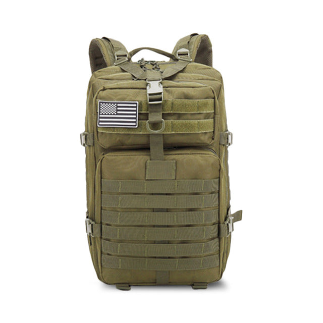 Spacious main compartment of a 45L tactical rucksack, highlighting its capacity for survival or camping.