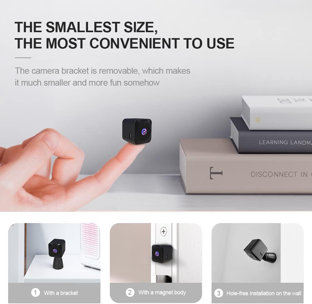 Discreet mini hidden camera for indoor home security. 4K WiFi cam with night vision for secret surveillance.